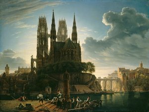 Gótikus katedrális a vízparton alkotó: Karl Friedrich Schinkel