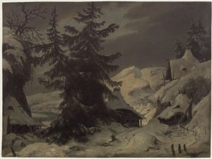 Benjowski gróf, avagy Az összeesküvés Kamcsatkán. August von Kotzebue színműve. Terv a 2. díszlethez. Falu havas tájjal alkotó: Karl Friedrich Schinkel