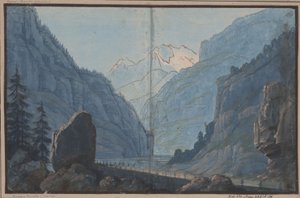 Herrmann és Thusnelda. August von Kotzebue színműve. Terv az 5. díszlethez. Hegyi út alkotó: Karl Friedrich Schinkel