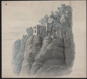 Kastel Saarburg közelében. Remetelak. Perspektivikus látkép alkotó: Karl Friedrich Schinkel