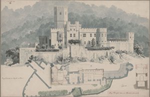 Koblenz. Stolzenfels romjai. Az emelet alaprajza és nézete alkotó: Karl Friedrich Schinkel