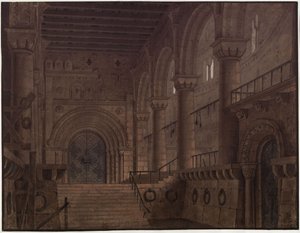 Yngurd király. Adolf Müllner tragédiája. Terv az 5. díszlethez. Terem a toronyban a Halál kapujával alkotó: Karl Friedrich Schinkel