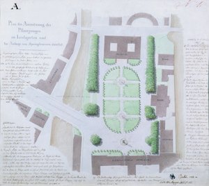 A Lustgarten újratervezése, 1828 (wc, toll és tinta papíron) alkotó: Karl Friedrich Schinkel