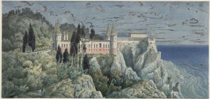 Orianda kastélya a Krímben. Moszkvai terv. Látkép alkotó: Karl Friedrich Schinkel