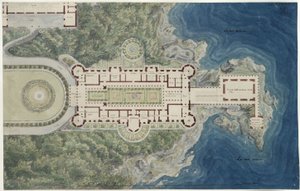Orianda kastélya a Krímben. Moszkvai terv. Alaprajz a környezettel alkotó: Karl Friedrich Schinkel