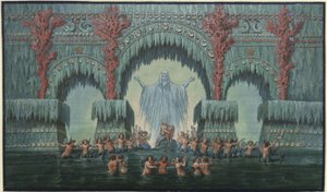 Undine. E. T. A. Hoffmann operája. A 10. díszlet terve. Kühleborn vízi palotája alkotó: Karl Friedrich Schinkel