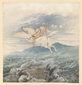 Női alak (szappanbuborék-fújó) Christian Peter Wilhelm Beuth allegóriájaként, Pegazuson lovagolva egy iparváros fölött alkotó: Karl Friedrich Schinkel
