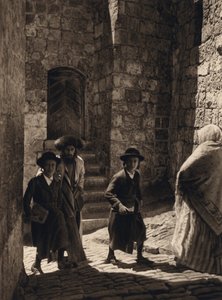 Jeruzsálem, zsidók a zsinagógába (f/w fotó) alkotó: Karl Grober