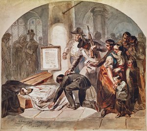 A demokratikus Robert Blum 1848 októberében Bécsben temetik el a demokratikus Robert Blumot. alkotó: Karl Hermann Schmolze