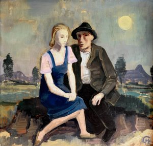 Liebespaar in Landschaft von Karl Hofer