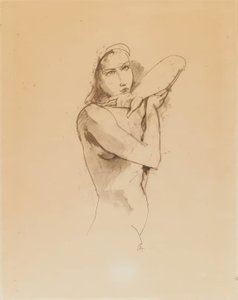 Női aktus felemelt bal karral