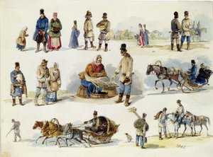Orosz népi típusok. (Oroszország népi típusai). Karl Ivanovich Kolman (1786-1846) munkája, akvarell kartonon
