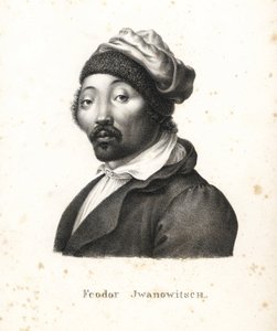Feodor Jwanowitsch, az oroszok által elrabolt kalmük nomád, aki később festő és rézmetsző lett. Karl Joseph Brodtmann litográfiája Heinrich Rudolf Schinz Emberek és állatok illusztrált természettörténetéből alkotó: Karl Joseph Brodtmann