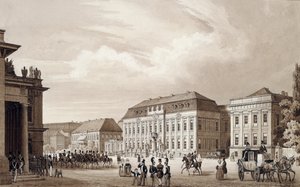 Unter Den Linden, Berlin, 1840 körül (akvarell) alkotó: Karl Loeillot de Mars