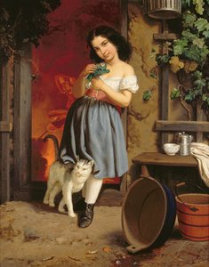 Fiatal lány macskával, 1866, olaj, vászon alkotó: Karl Nahl