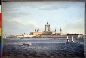 A szmolnyij kolostor Szentpéterváron (A szmolnyij kolostor Szentpéterváron). Karl Petrovich Beggrov (1799-1875) rajza. Akvarell papíron