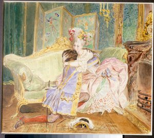 Találkozó: csók egy fekete férfi és egy orosz nemesség fehér nő között - Illusztráció Alekszandr Puskin (1799-1837) "Nagy Péter négere" című regényéhez Ábrahám Hanibal (Abram Petrovics Gannibal) élete után ( 1696-1781) – O