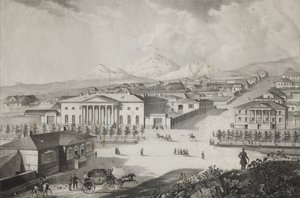 Kilátás a szállodára és Pjatigorszk központjára, a 19. század közepe alkotó: Karl Petrovich Beggrov