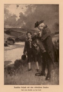 Benjamin Franklin villámlást vizsgál (litográfia) alkotó: Karl Storch