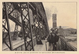 A Kieli-csatorna fölött átívelő Grunental-főhídon, Németország (metszet) alkotó: Karl Storch