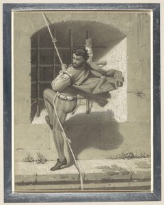 Benvenuto Cellini a római Angyalvárból egy csomózott ruhán menekül alkotó: Karl Theodor Piloty