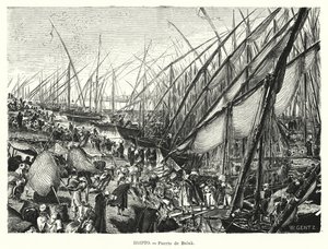 Rakpartok a Níluson Bulaqnál, Kairóban, Egyiptomban (litho)