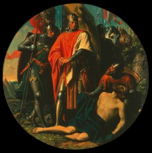 I. Rudolf a csatatéren az Ottokar felett aratott győzelem után, 1278, 1868 körül. alkotó: Karl von Blaas