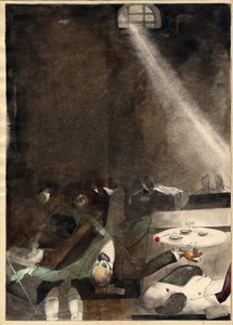 ""Le the de cinq heures a la morgue"" (Ötórai tea a hullaházban) Gravure de Karlis Padegs (1911-1940) - 1935 Dim 34x24 cm Lett Köztársaság Állami Művészeti Múzeuma, Riga Lettonie