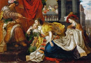 Barokk: Esther devant Assuerus - Eszter Ahasverus előtt par Van den Hoecke, Gáspár (kb. 1585-1648 után). Olajfestmény. Művészettörténeti Múzeum, Bécs