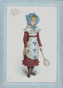 Lány ruhában és motorháztetőben, kezében tollaslabda és ütő (színes litó) alkotó: Kate (after) Greenaway