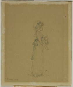 Lány macskával alkotó: Kate Greenaway