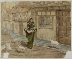 Lány tojásokkal és libákkal alkotó: Kate Greenaway