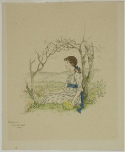 Ülő lány kankalinnal alkotó: Kate Greenaway