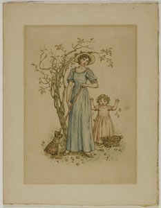 Nő seprűvel és kislánnyal alkotó: Kate Greenaway