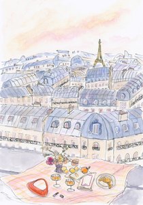 Párizsi tetőteraszos piknik az Eiffel-toronyra néző kilátással alkotó: Katharina Puritscher