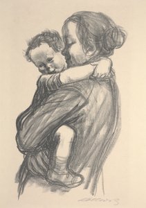 Fiú karokkal az anyja nyakában alkotó: Käthe Kollwitz