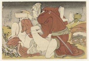 A Rover legyőzi a fiatal utazót alkotó: Katsukawa Shuncho (attributed to)