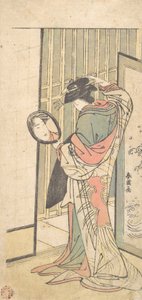 Egy udvarhölgy a tükörképét nézi egy kéztükörben, kb. 1787. alkotó: Katsukawa Shun
