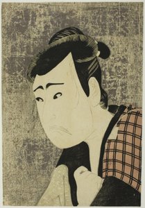 Ichikawa Yaozo III. színész mellportréja Tanabe Bunzo szerepében a Hana-ayame Bunroku Soga (Virágzó írisz: Soga vendetta a Bunroku-korszakból) című darabban, amelyet a Miyako Színházban adtak elő az ötödik hónap ötödik napjától, 1794-től. alkotó: Katsukawa Shun
