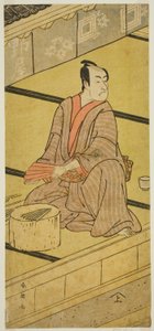 A színész Ichikawa Monnosuke II mint Daidoji Tabatanosuke a Mukashi Mukashi Tejiro no Saru című darabban, amelyet az Ichimura Színházban adtak elő 1792 nyolcadik hónapjában. alkotó: Katsukawa Shun