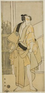 Ichikawa Monnosuke II. színész mint Hiranoya Tokubei () a Waka Murasaki Edokko Soga () című darabban, amelyet az Ichimura Színházban () adtak elő 1792 harmadik hónapjában (). alkotó: Katsukawa Shun