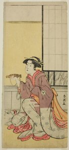Iwai Hanshiro IV. színész mint Yae (), a Sugawara Denju Tenarai Kagami () című darabban, amelyet a Kiri Színházban () adtak elő 1788 hetedik hónapjában (). alkotó: Katsukawa Shun