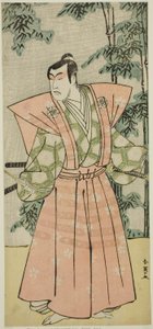 A színész Matsumoto Koshiro IV mint Hatakeyama Shigetada Honjo Soheiji () álruhában az Edo no Fuji Wakayagi Soga () című színdarabban, amelyet a Nakamura Színházban () adtak elő 1789 első hónapjában (). alkotó: Katsukawa Shun