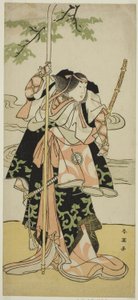 A színész Segawa Kikunojo III mint Lady Tomoe (Tomoe Gozen) a Yasa Gumbai Miyako no Jindori című darabban, amelyet a Miyako Színházban adtak elő a tizenegyedik hónapban, 1793 körül (színes fametszet; hosoban). alkotó: Katsukawa Shun