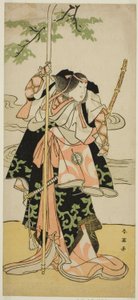 A színész Segawa Kikunojo III mint Lady Tomoe (Tomoe Gozen) a Yasa Gumbai Miyako no Jindori című darabban, amelyet a Miyako Színházban adtak elő 1793 tizenegyedik hónapjában. alkotó: Katsukawa Shun