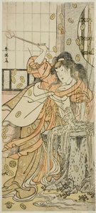 A színész Segawa Kikunojo III mint a Sárkányleány Osakunak álcázva a Sayo no Nakayama Hiiki no Tsurigane című darabban, amelyet a Nakamura Színházban adtak elő a tizenegyedik hónapban, 1790-ben. alkotó: Katsukawa Shun