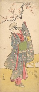 A negyedik Iwai Hanshiro, mint fiatal lány egy fapad mellett, kb. 1790 alkotó: Katsukawa Shun
