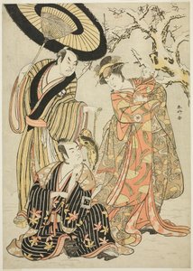 Iwai Hanshirô IV, Ichikawa Monnosuke II és Sakata Hangorô III színészek a "Hópelyhek: A színvonal emelése Izu-ban" ("Mutsu no Hana Izu no Hataage")