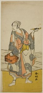 Ichikawa Yaozo II. színész mint Jirosaku csónakos az Oyafune Taiheiki című darabban, amelyet az Ichimura Színházban adtak elő 1775 tizenegyedik hónapjában. alkotó: Katsukawa Shunkо̄