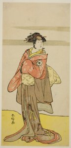 A színész Iwai Hanshiro IV Hitomaru, mint Oshun gésának álcázott Hitomaru az Edo no Hana Mimasu Soga című darabban, amelyet a Nakamura Színházban adtak elő 1783 harmadik hónapjában.